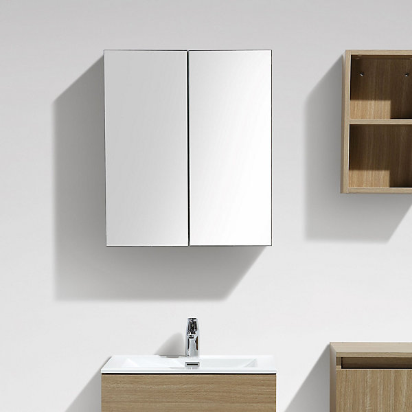 Armoire de toilette bloc-miroir SIENA largeur 60 cm chêne clair texture