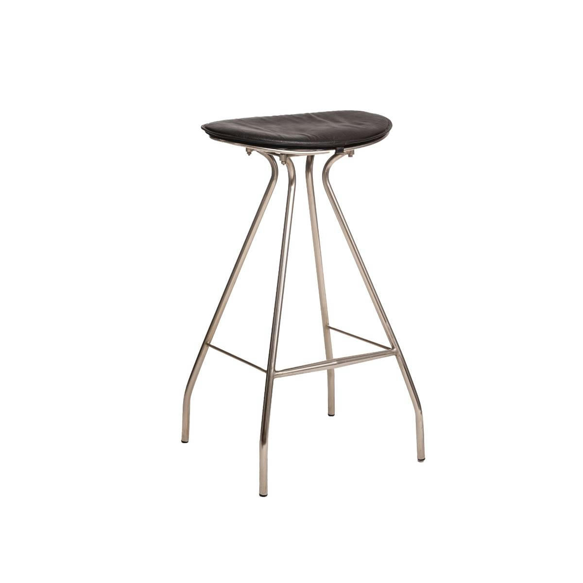 LYA - Tabouret de bar en cuir et croûte de cuir noir 50 cm