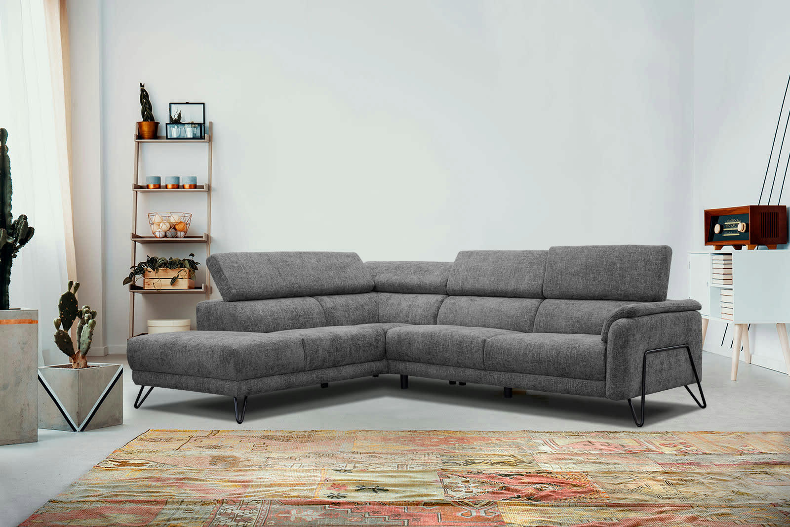 RODEN - Canapé d'angle gauche 5 places tissu graphite