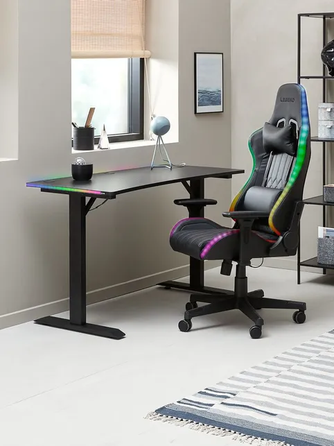 Gamer-stol RANUM med LED sort kunstlæder/sort