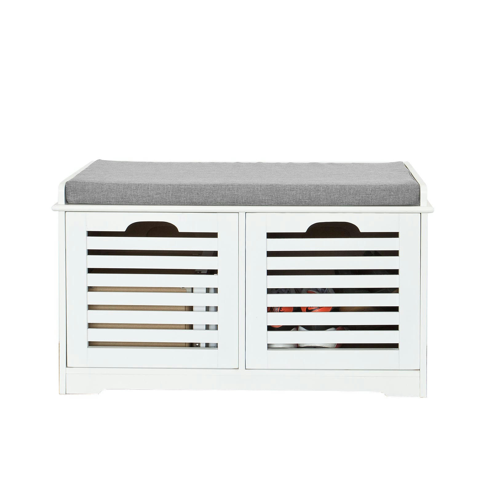 - Banc de rangement avec coussin rembourré et 2 cubes effect bois blanc