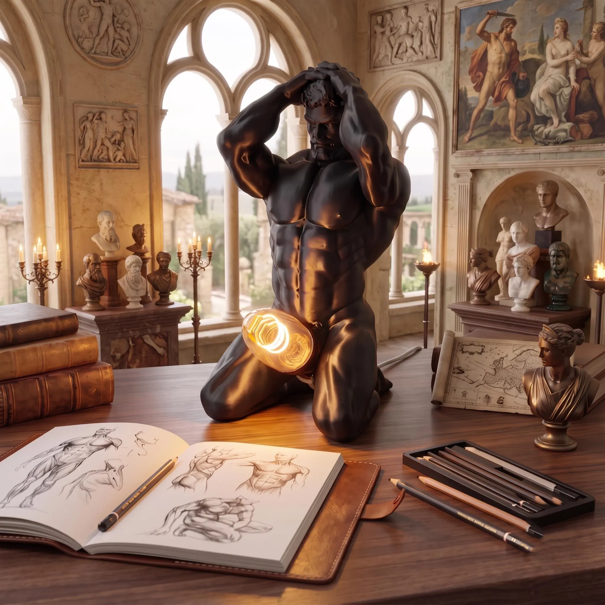 Modern Male Figure Table Lamp Artistic Body Sculpture Light Unique Desk Decor Muscular Statue Night Lamp Creative Home Office Decor Gift