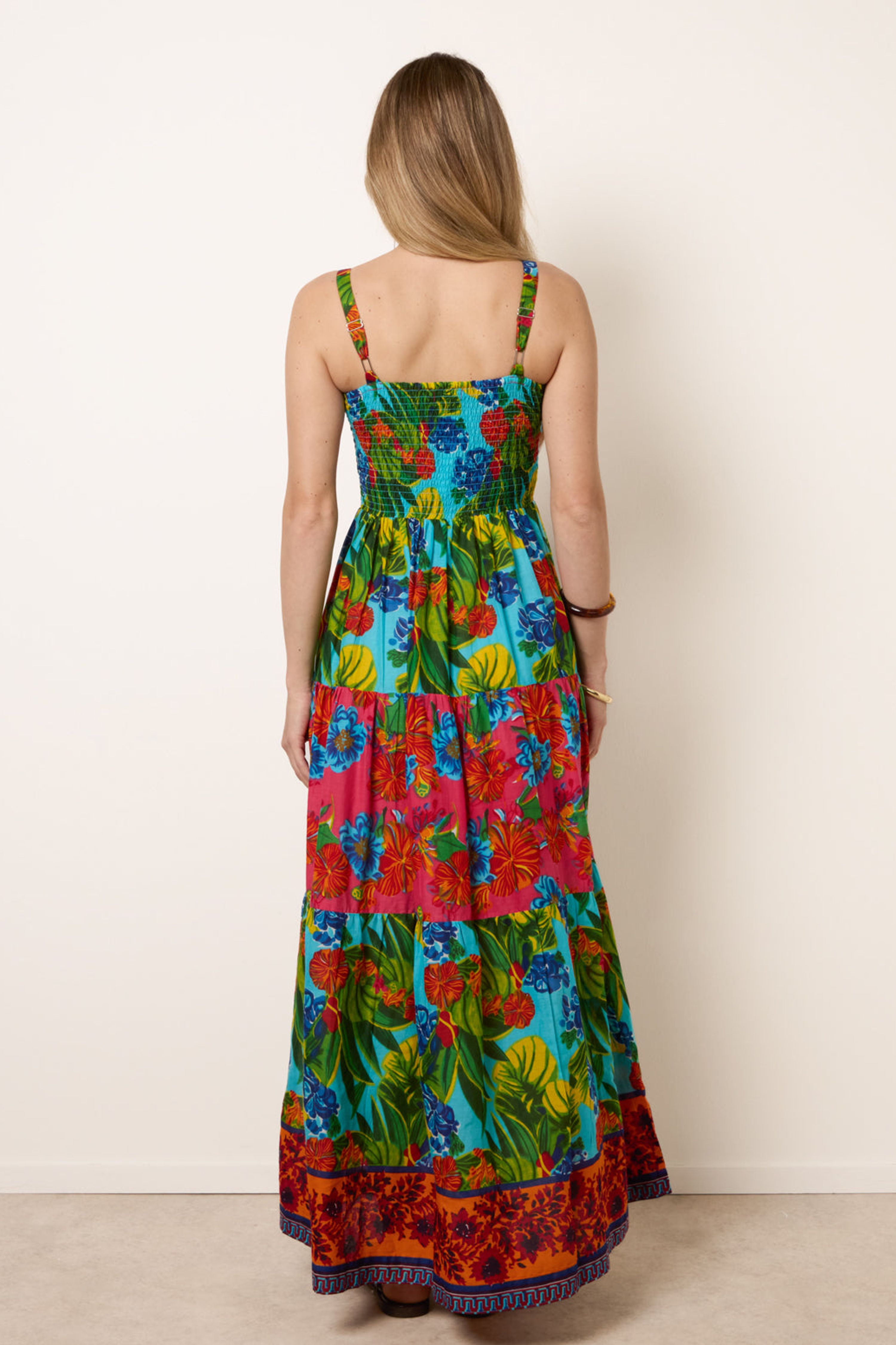 Blue Vanilla Multi Tropical Beaded Detailed Tiered Maxi Dress