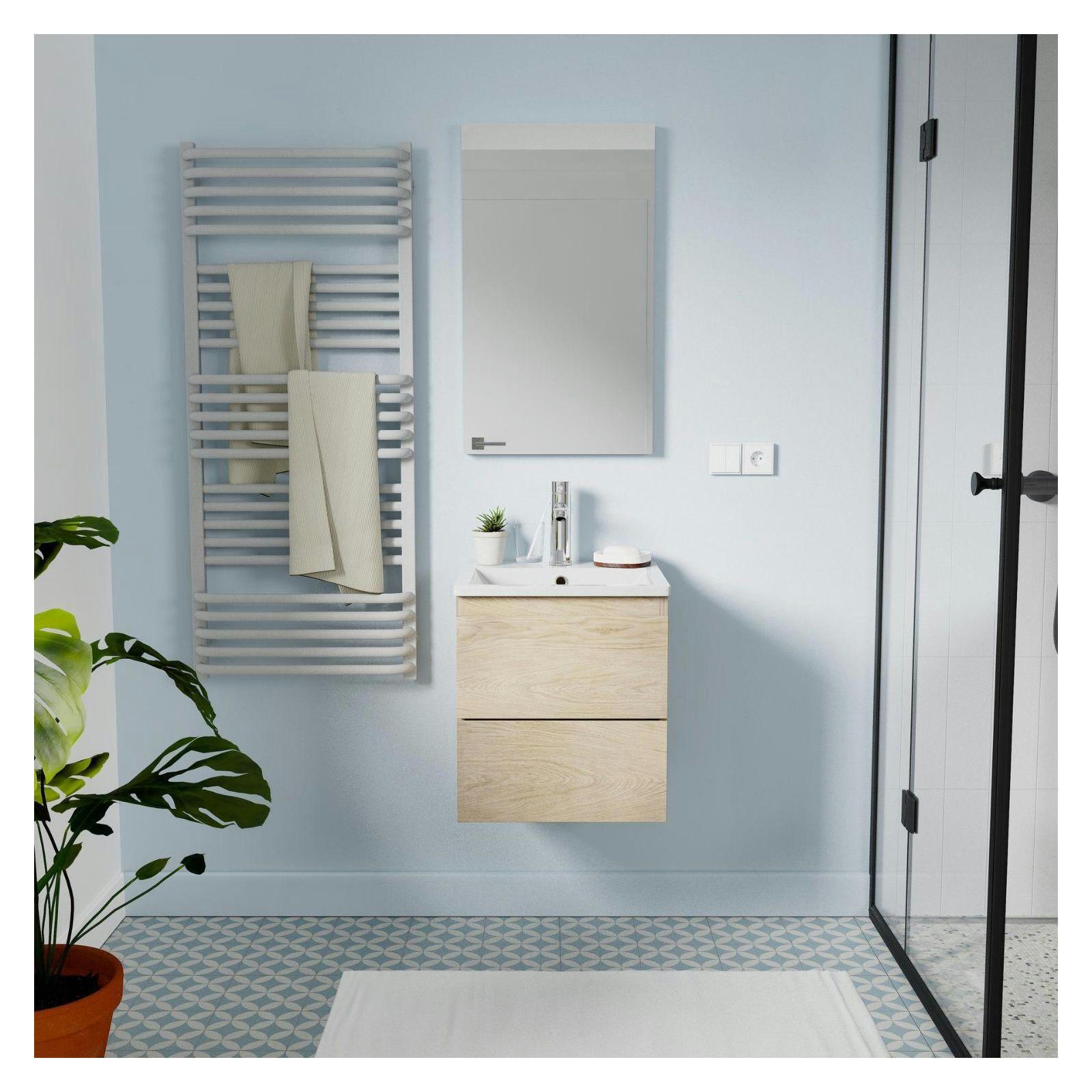 SORRENTO - Meuble simple vasque 45cm décor chêne  +vasque+robinet chromé+miroir
