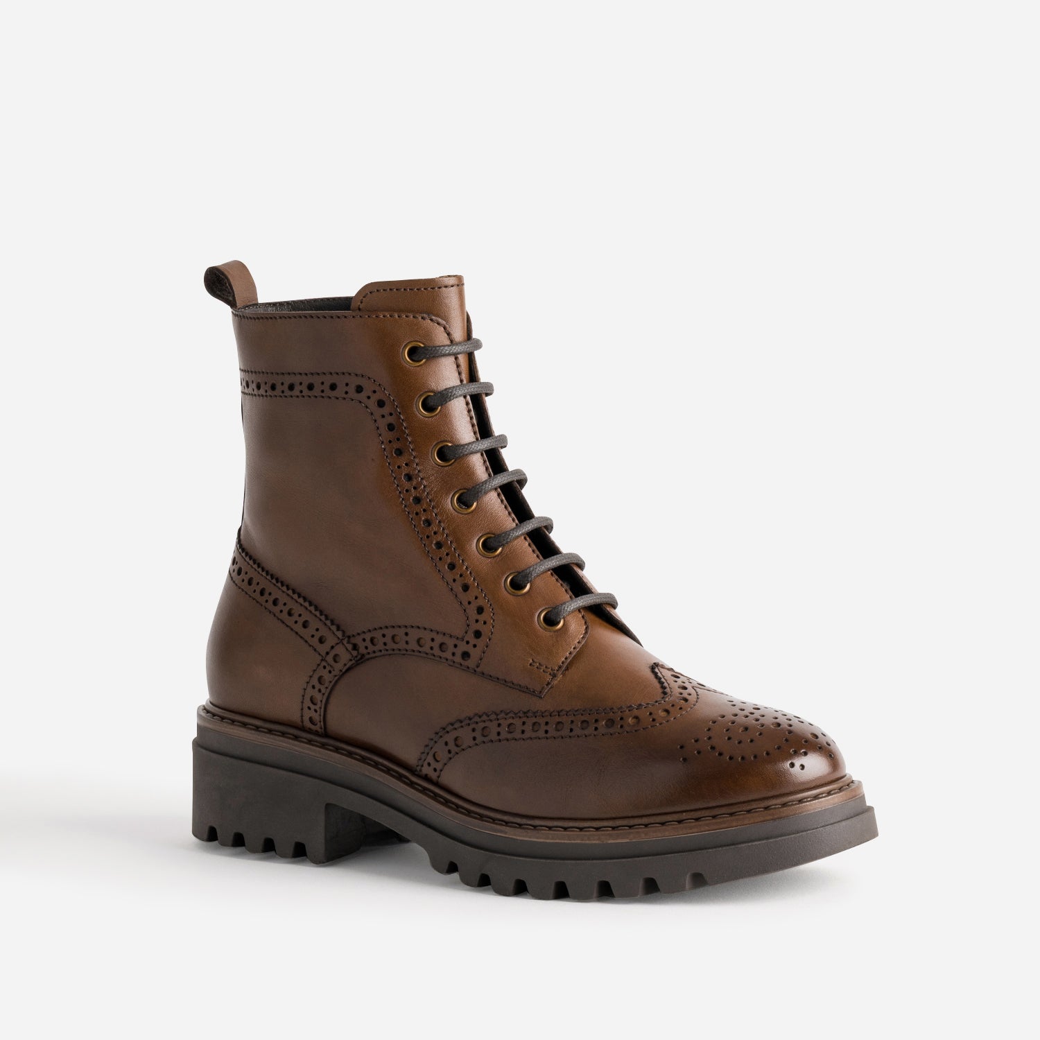 Bottine TEXTO cognac cuir détails perforations
