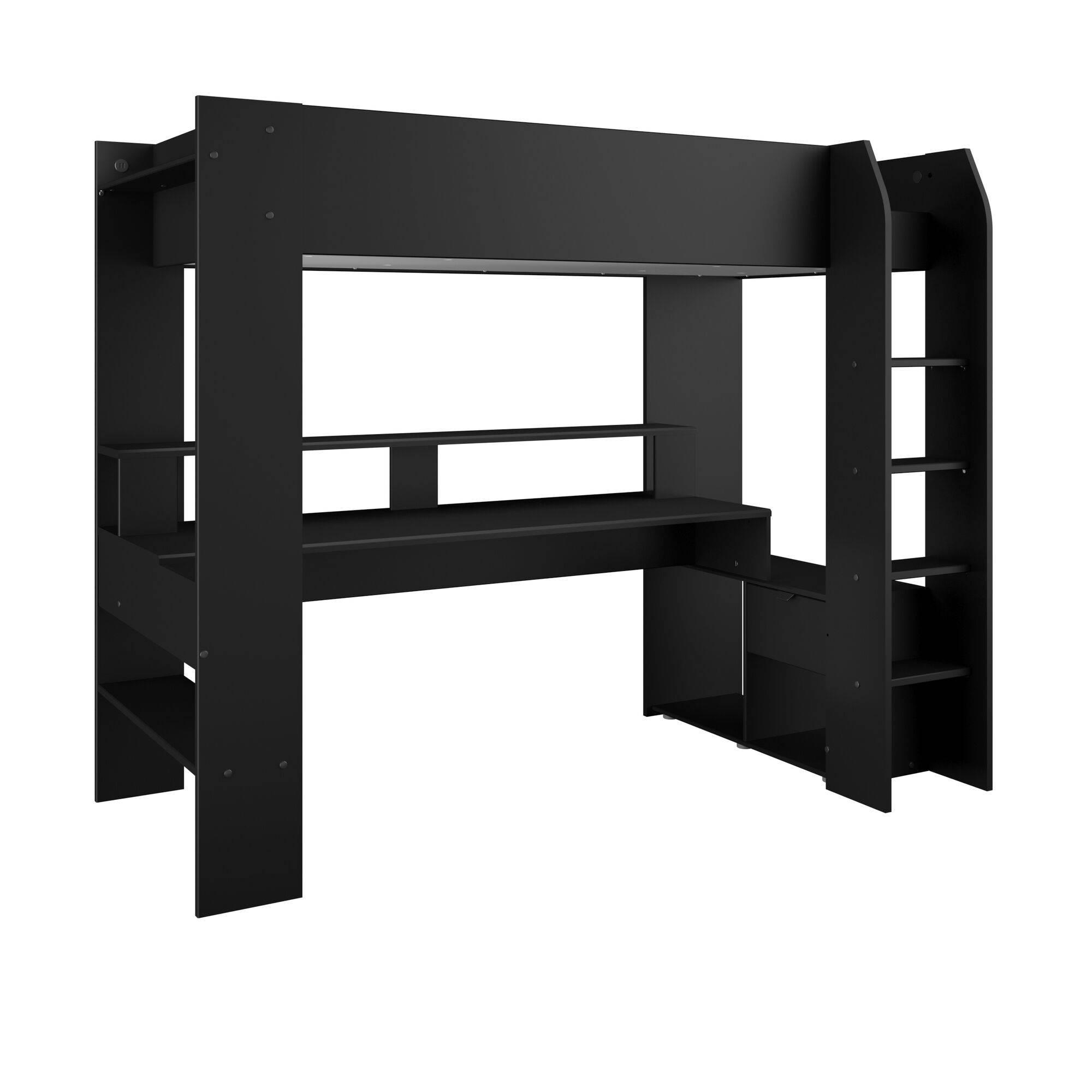 PHARELL - Lit mezzanine de gamer effet bois 90 x 200 cm