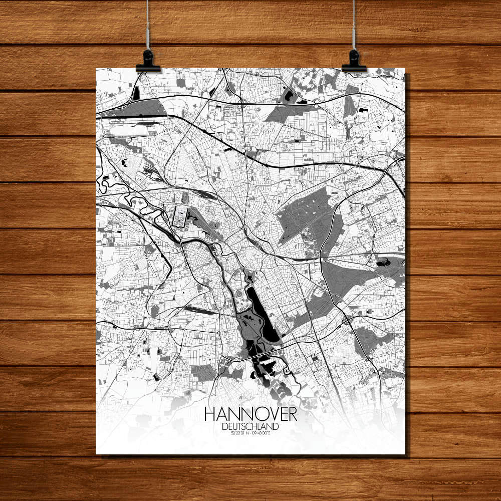 - Affiche Hanovre Carte N&B 40x50
