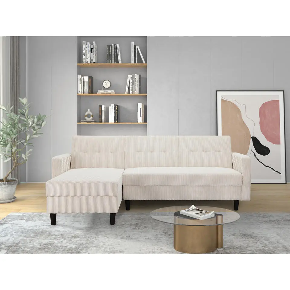 Hartford II - 3-zits hoekslaapbank in cr&egrave;mekleurige stof