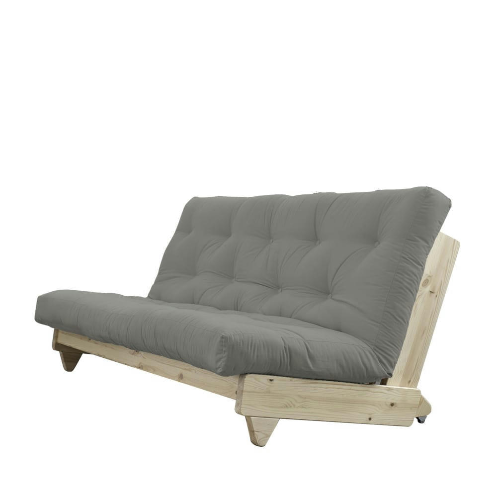 FRESH - Canapé convertible en bois naturel et tissu gris 2 places
