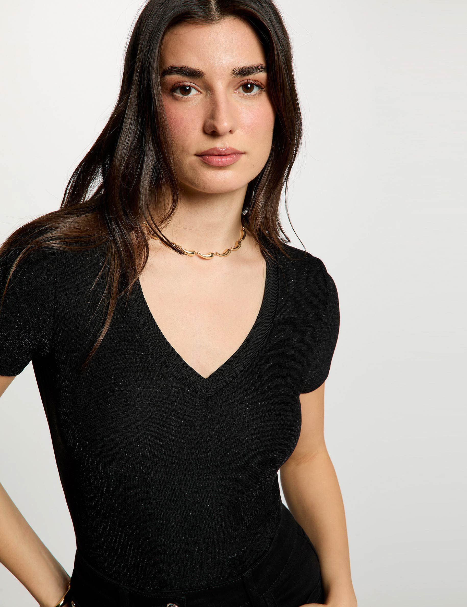 Fitted V-Neck T-Shirt Black Women