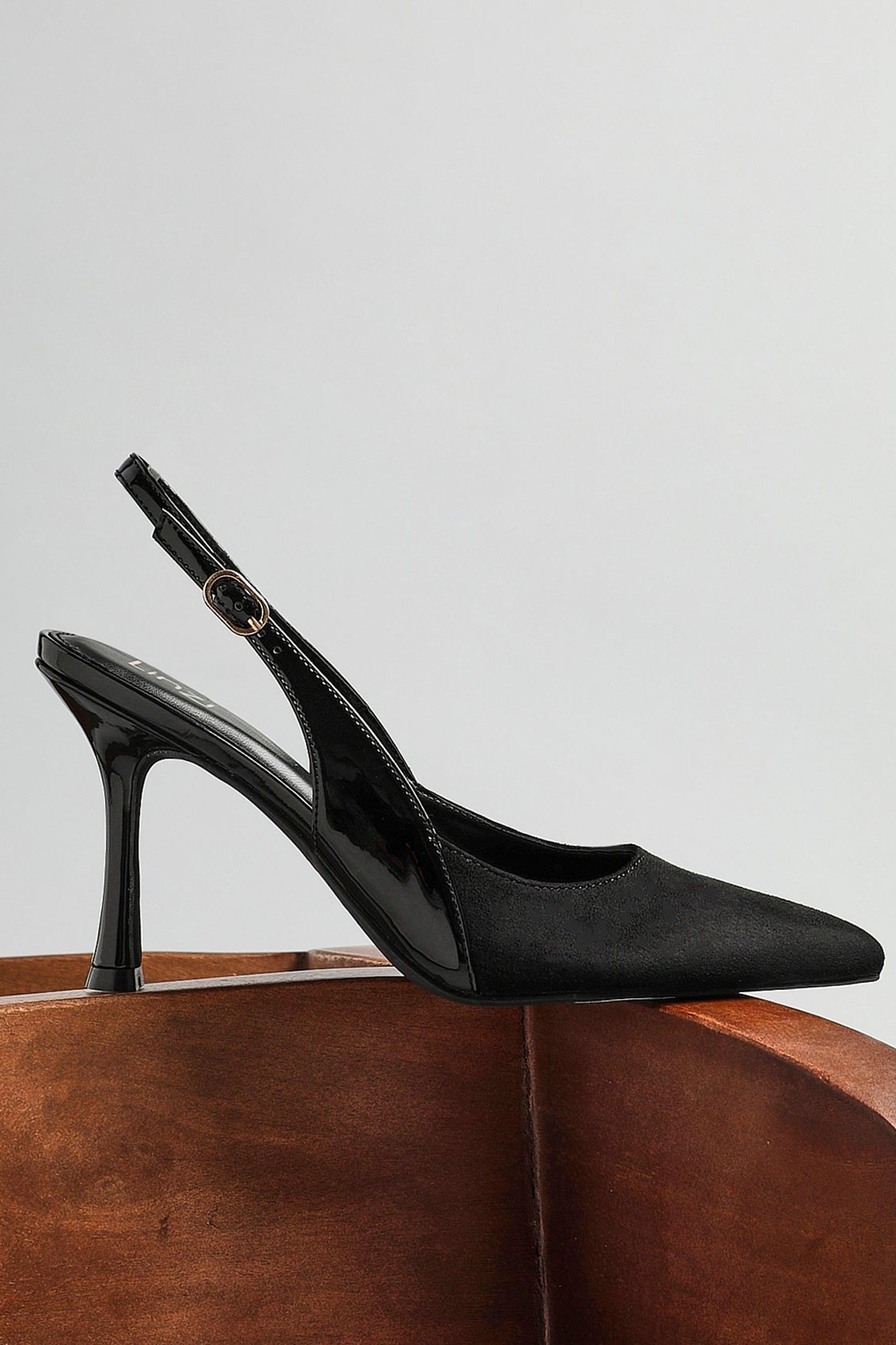 Linzi Wink Black Faux Suede Two Tone Court Heel