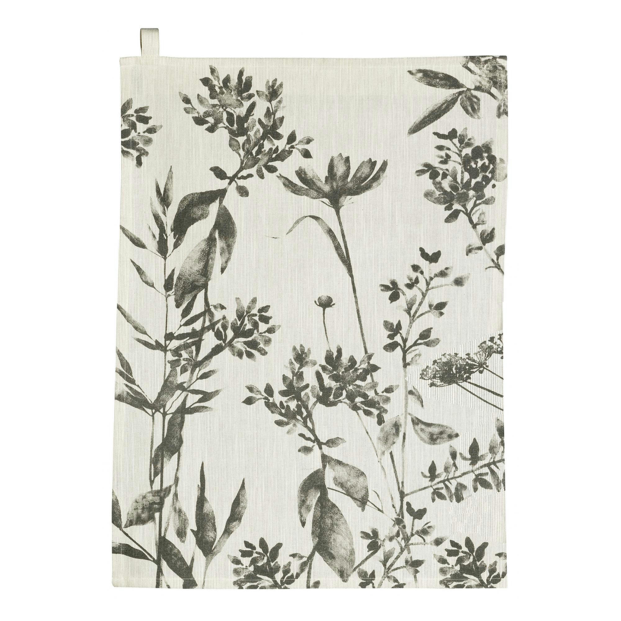 ISAM - Torchon fleuri  en coton ombre 50 x 70