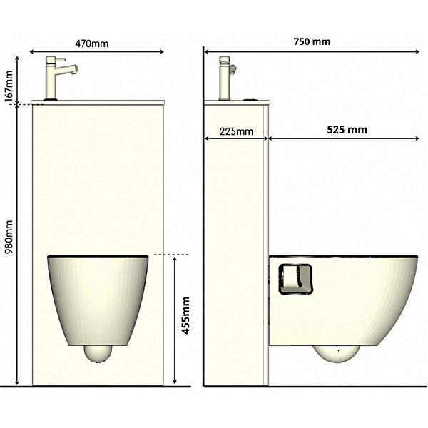 Pack WC suspendu avec lave-mains intégré   cuvette sans bride Aqua