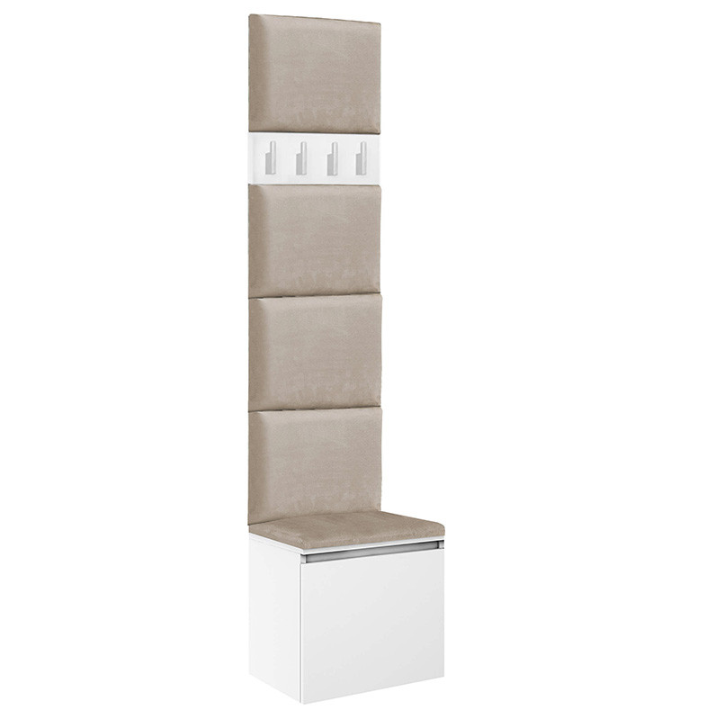 Zestaw Do Przedpokoju 1P4 Biały/Beż 50X37X212 Cm Welur Beż