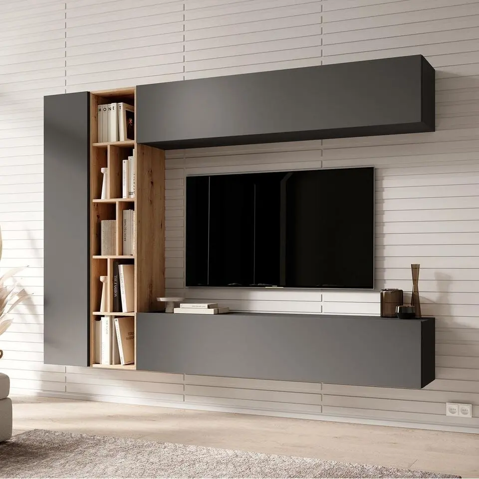 Meubella - Wandmeubel Kastila - Grijs - Eiken