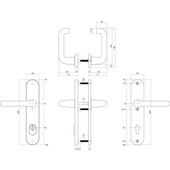 Schutzbeschlag, Kernziehschutz PZ 55 mm Drücker/Drücker