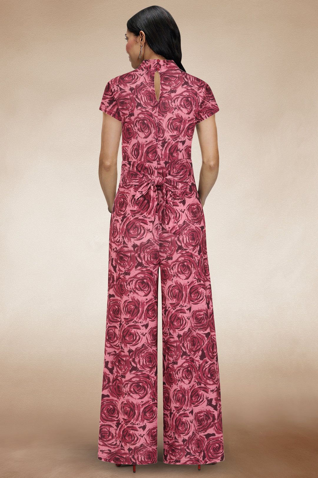 Hot Squash V Neck Wide Leg Jumpsuit with Cap Sleeves