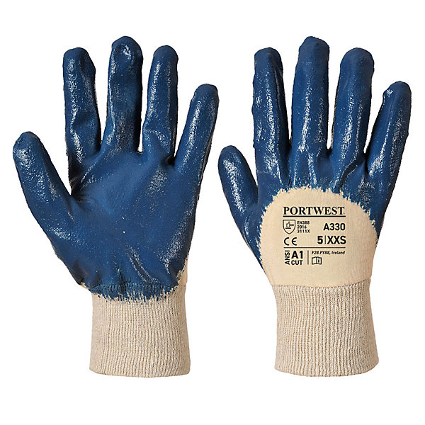 Gants nitrile Portwest dos aéré poignet tricot A330 Bleu Marine 10