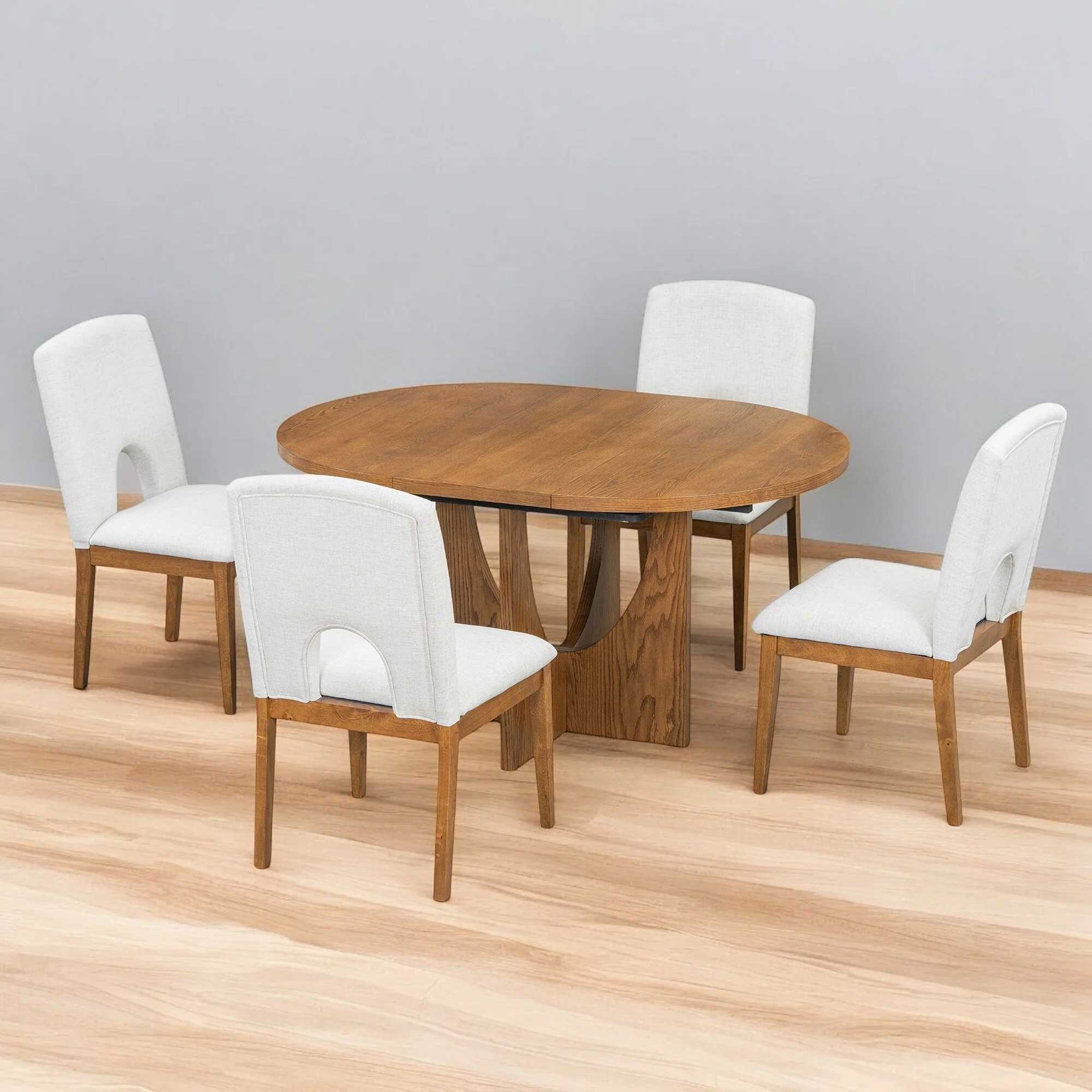 5-Piece Extendable Round Dining Table Set with Removable 16.2 Leaf & 4 Upholstered Chairs for Small Spaces and Dining Room