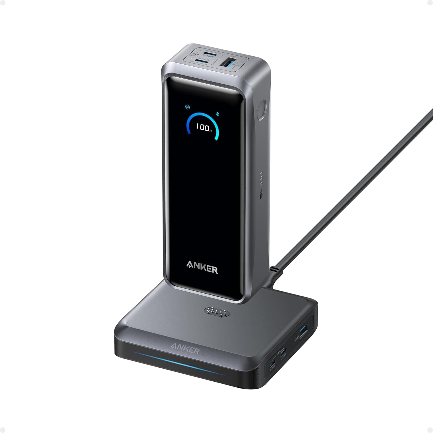 Anker Prime Power Bank and Charging Base, 26,250mAh 300W Max Portable Charger with Base for 6 Devices, Two-Way Charging, TSA-Approved, App Control, for MacBook, iPhone 17/16 Series, and More