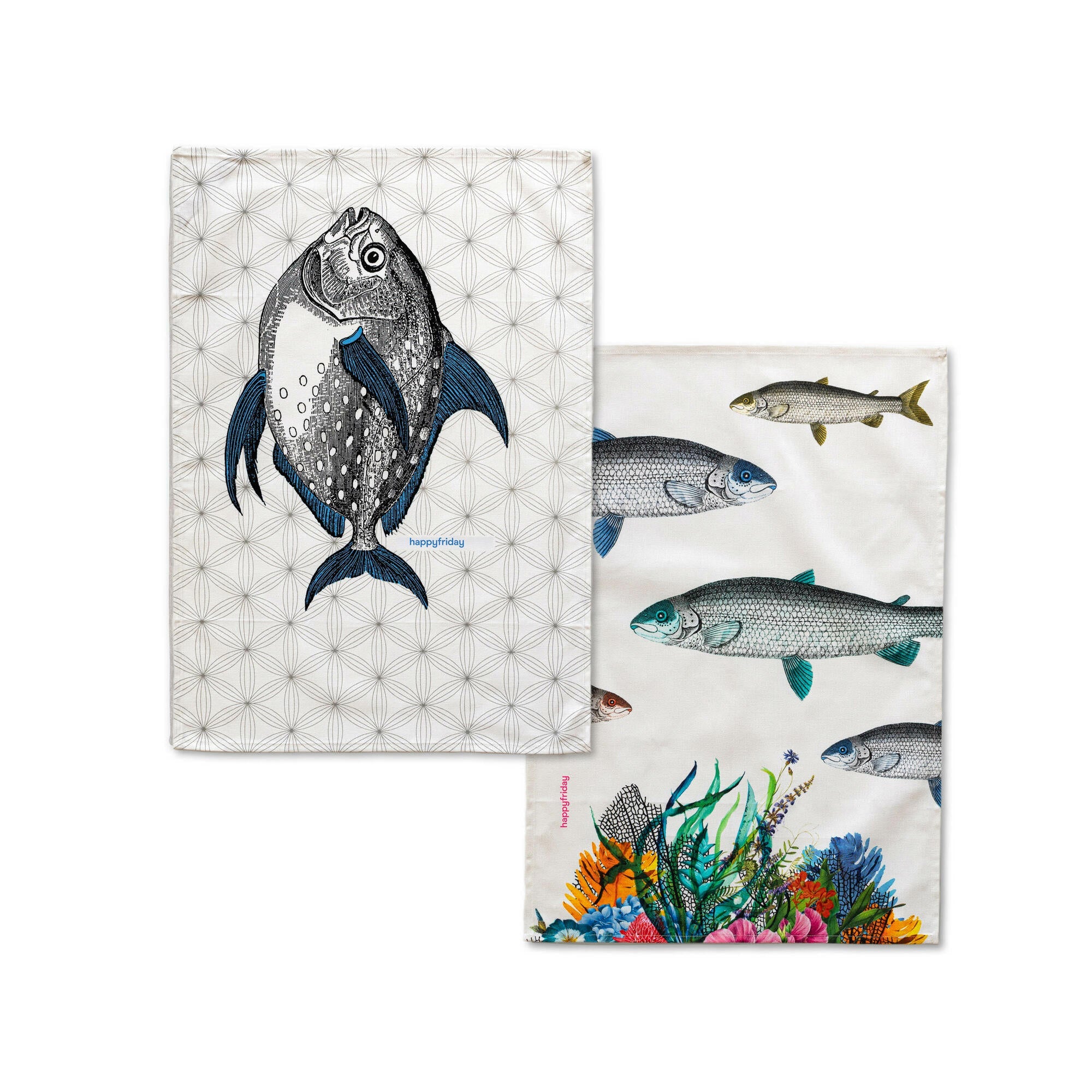 Happy Friday Set van 2 theedoeken Fish