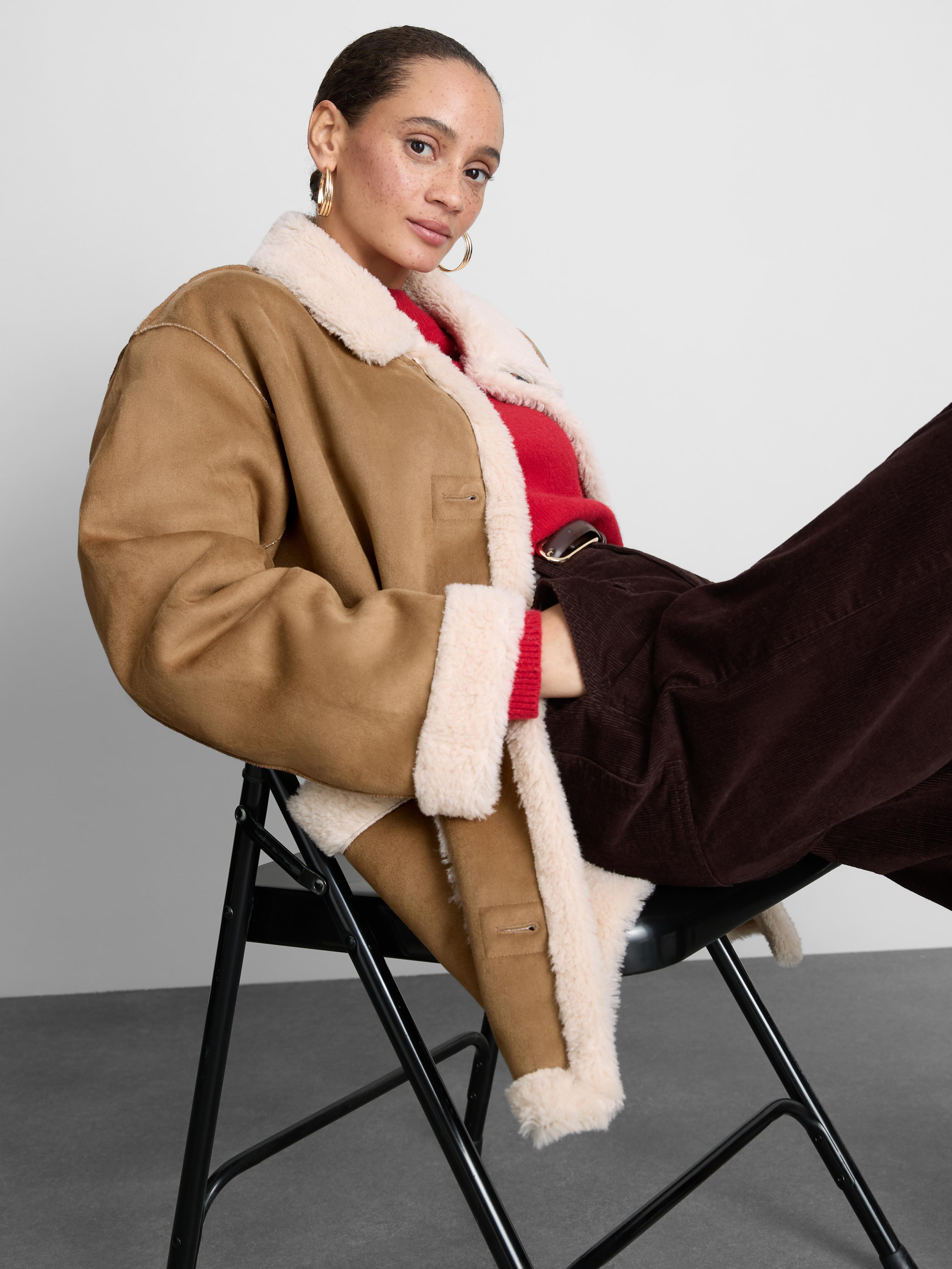 Patch Pocket Shearling Coat