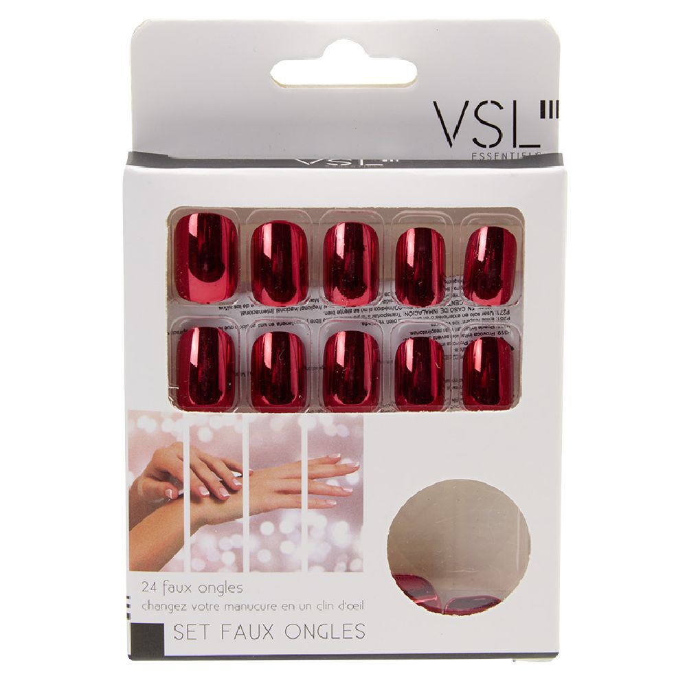 Kit de faux ongles en acrylique rouge effet miroir