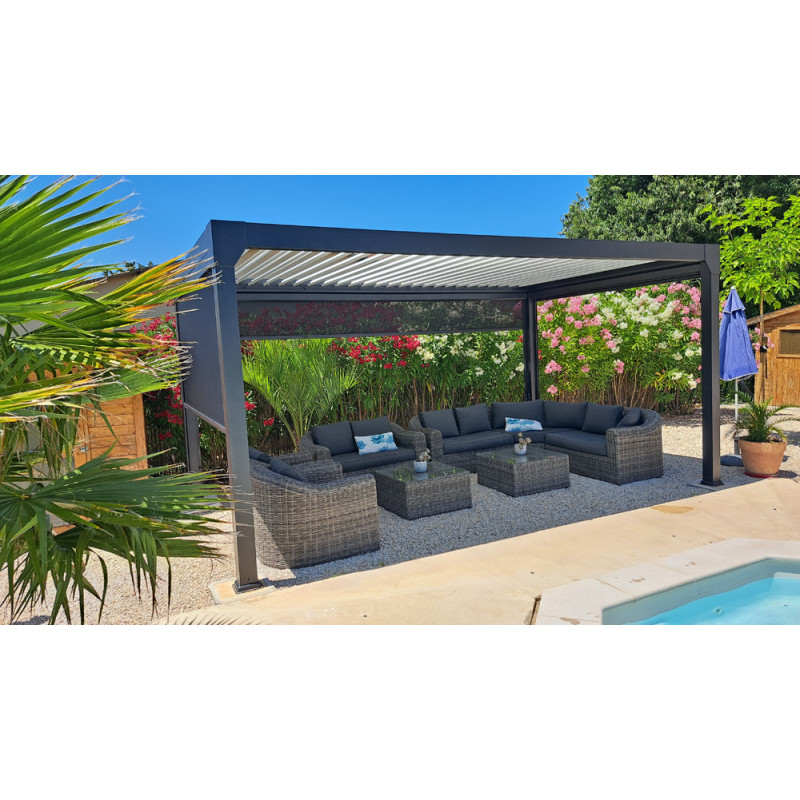 Pergola bioclimatique motorisée Pianela LDD noir sable 5 x 3 x 2,5 m
