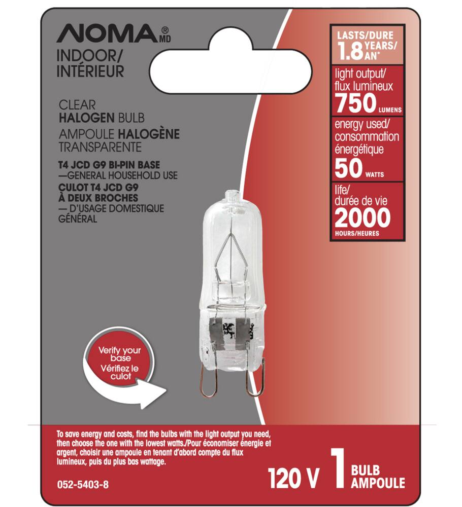 NOMA G9 Bi-Pin Base Indoor Clear Dimmable Halogen Light Bulb Lamp, 750 Lumens, 50W