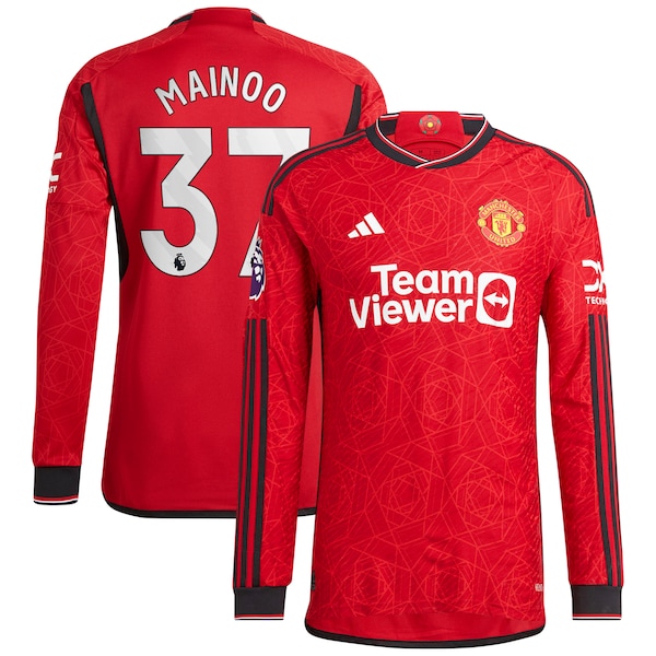 Kobbie Mainoo Manchester United adidas 2023/24 Home Long Sleeve Authentic Player Jersey - Red/Green