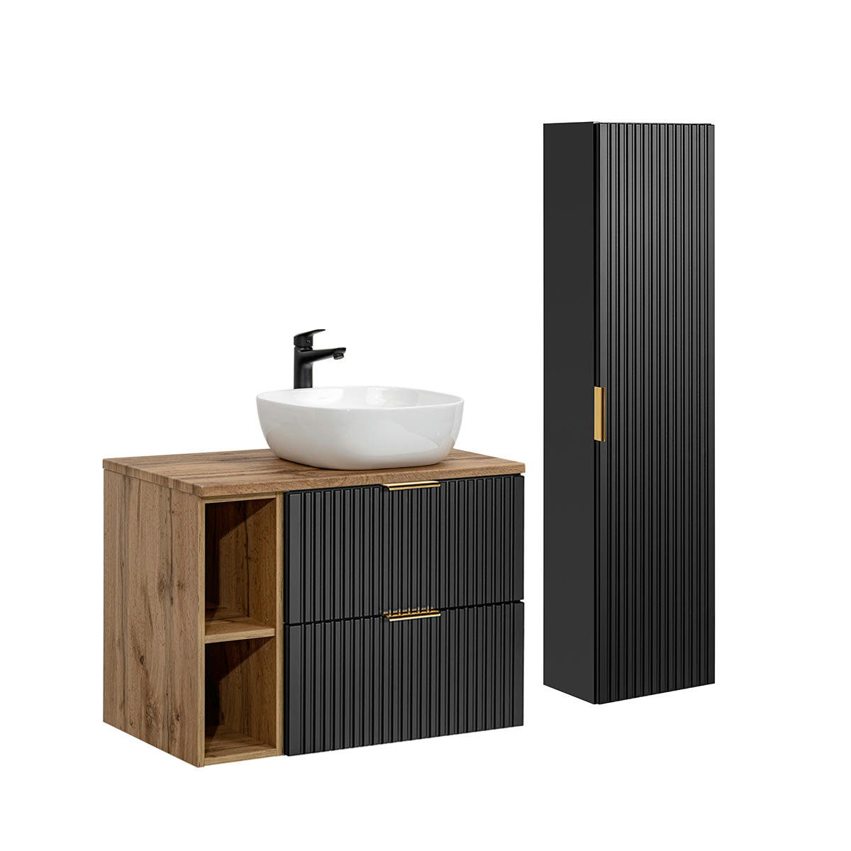 - Ensemble meuble simple vasque 80cm et colonne stratifiés noir