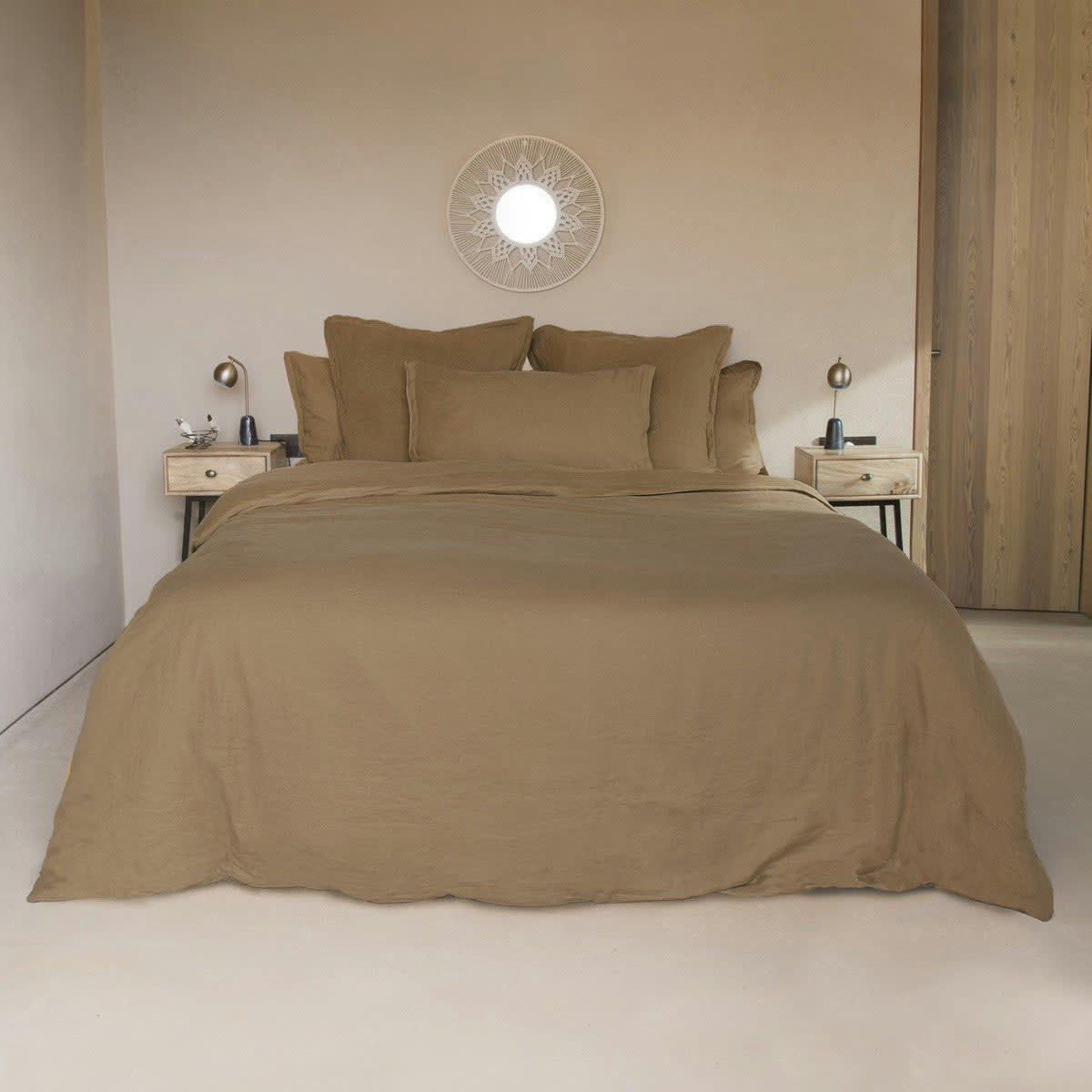HORTENSE - Drap housse lin lavé  140x190x30 caramel