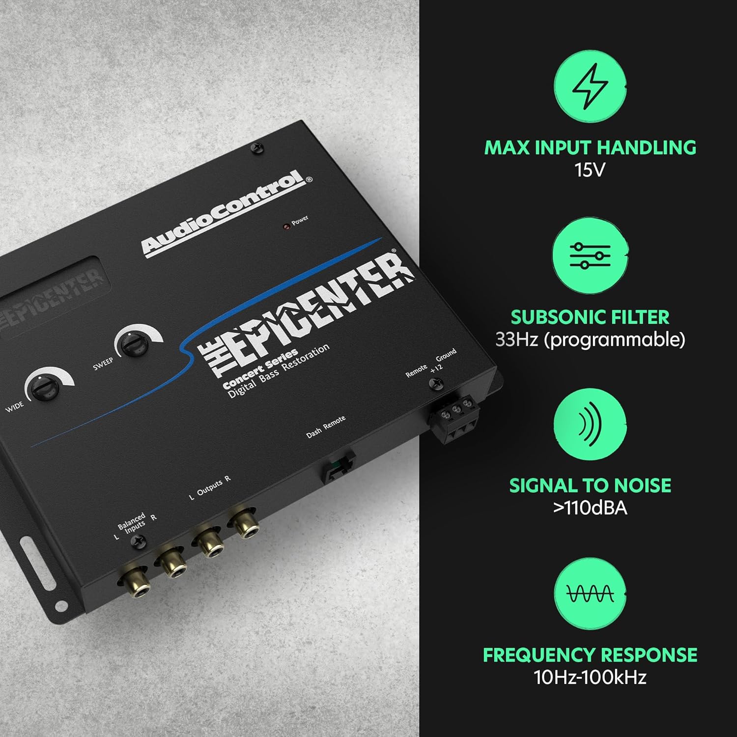 AudioControl The EPICENTER Concert Series Digital Bass Restoration Processor  Car Audio Bass Booster Enhancer with Included Dash Mount Wired Remote Control Knob  ParaBASS  Subsonic Filter (Black)
