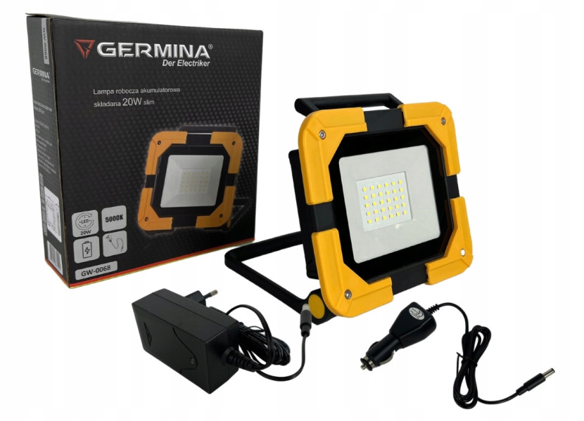 Naświetlacz LED Germina Lampa robocza akumulatorowa składana 20W 1szt.