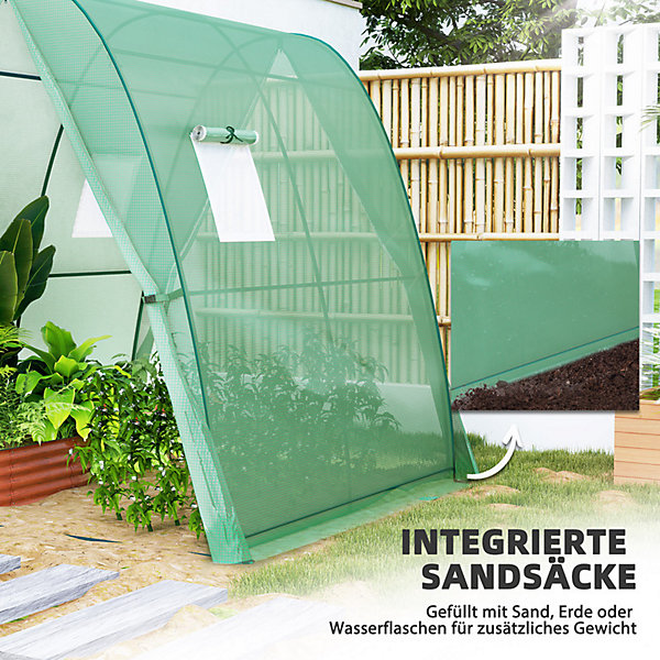 Le tunnel vert mesure 180x180x200cm et dispose d'une porte roulante avec 2 fenêtres pour un jardin en balcon