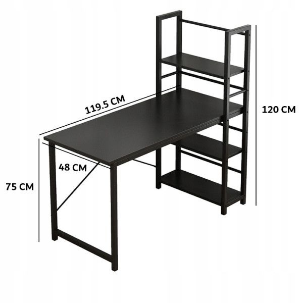 Czarne biurko komputerowe z regałem 120 cm