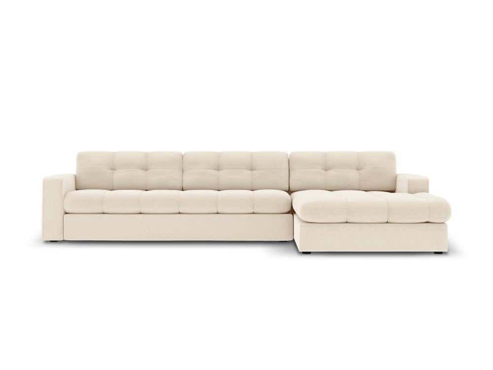 JUSTIN - Canapé d'angle 4 places en tissu structuré beige clair
