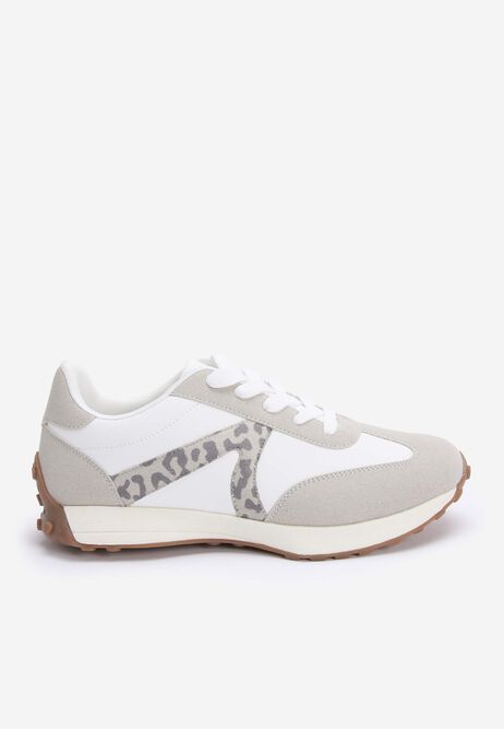 Womens White Leopard Stripe Retro Runner Trainers