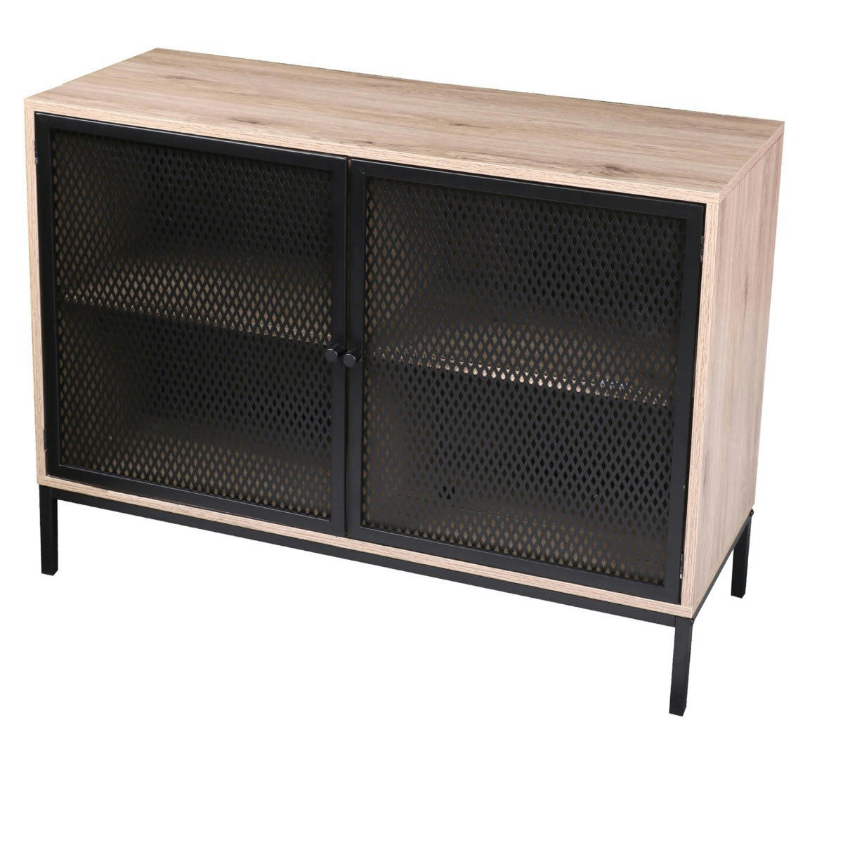 SOHO - Buffet 2 portes bois et métal grillagé noir