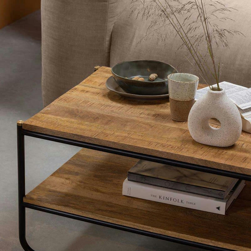 RIKKIE - Table basse avec plateau en mangieur Rikkie bois fonce