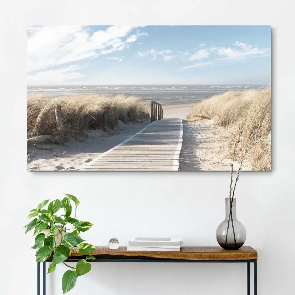 Schilderij Pad door de duinen - 70 x 118 - Beige