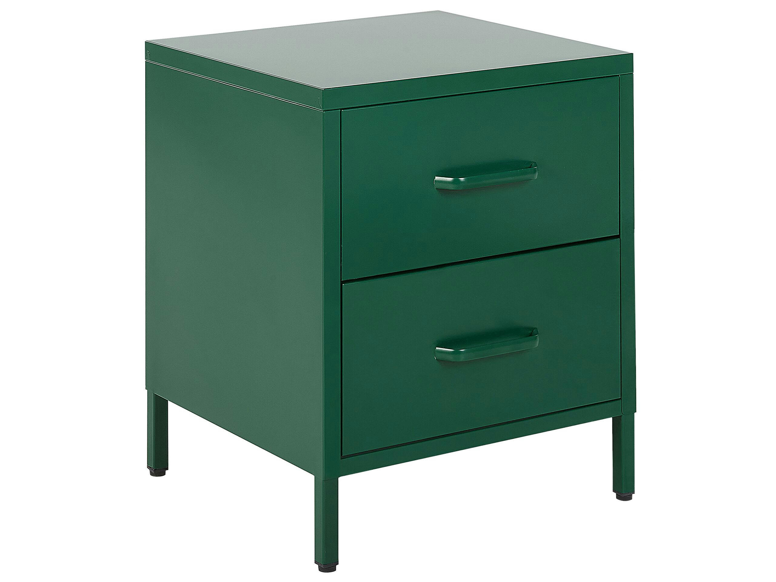 MALAVI - Table de nuit verte en acier à 2 tiroirs