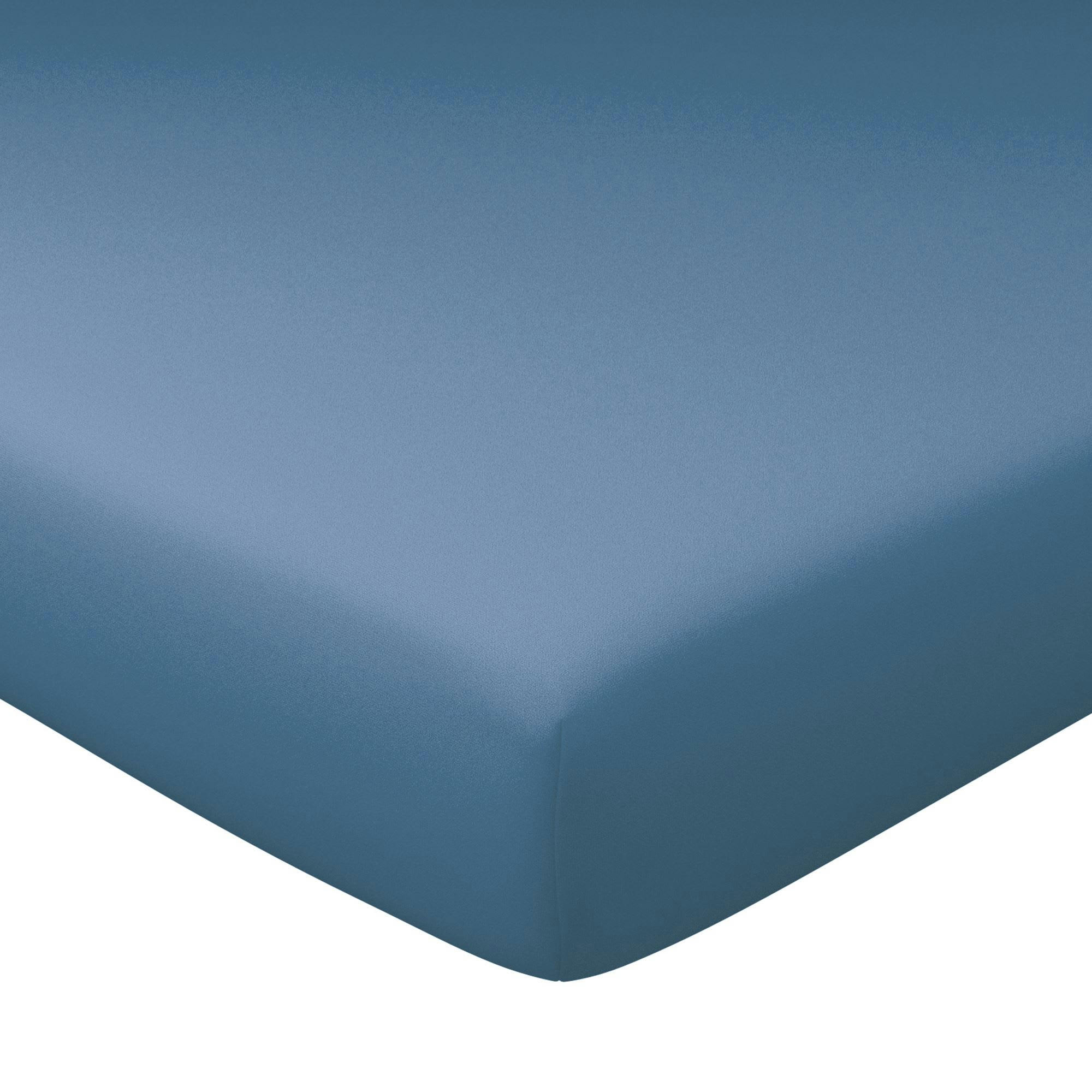 GRANDS BONNETS - Drap-housse grand bonnet 160x200x30 bleu océan en coton
