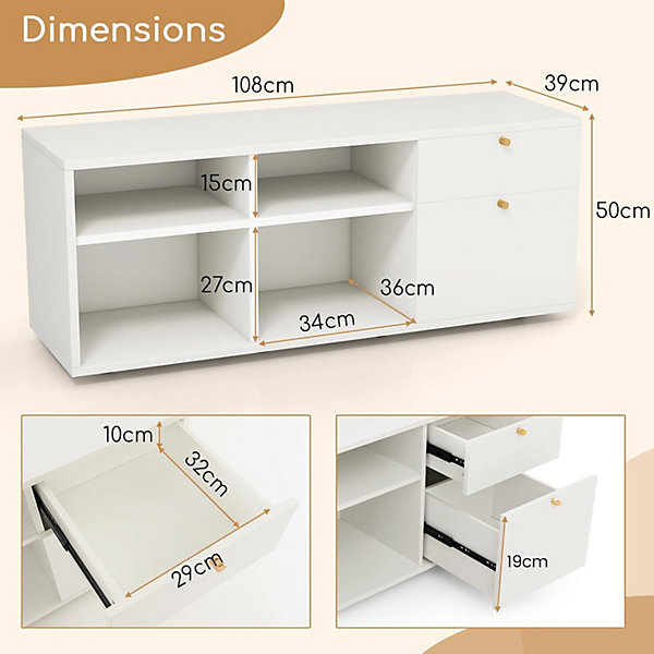 Bibliothèque Meuble de Rangement avec 2 Tiroirs 4 Compartiments et Pieds Réglables Meuble Console TV Moderne