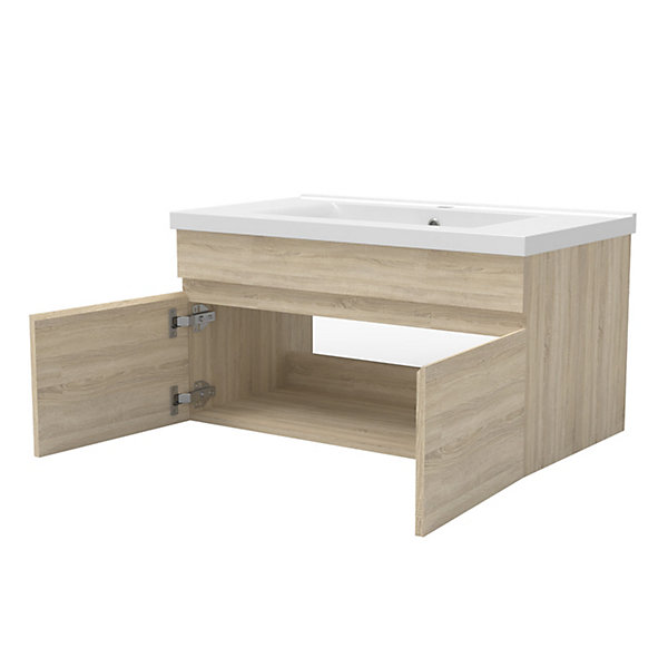 Meubles simple vasque 60cm vasque   miroir lumineux Chêne Wotan