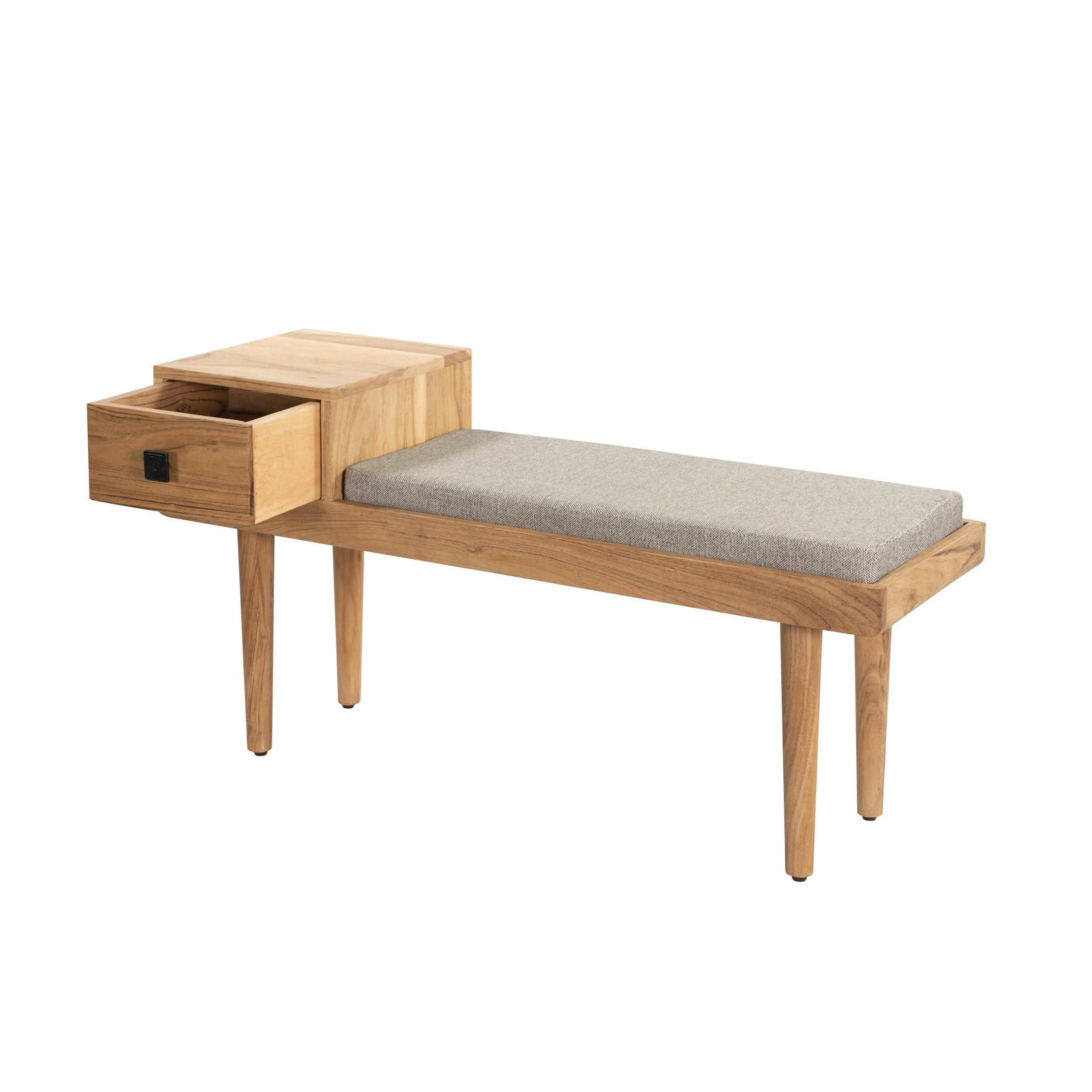 BERLIN - Banquette d'entrée en bois et tissu gris avec tiroir