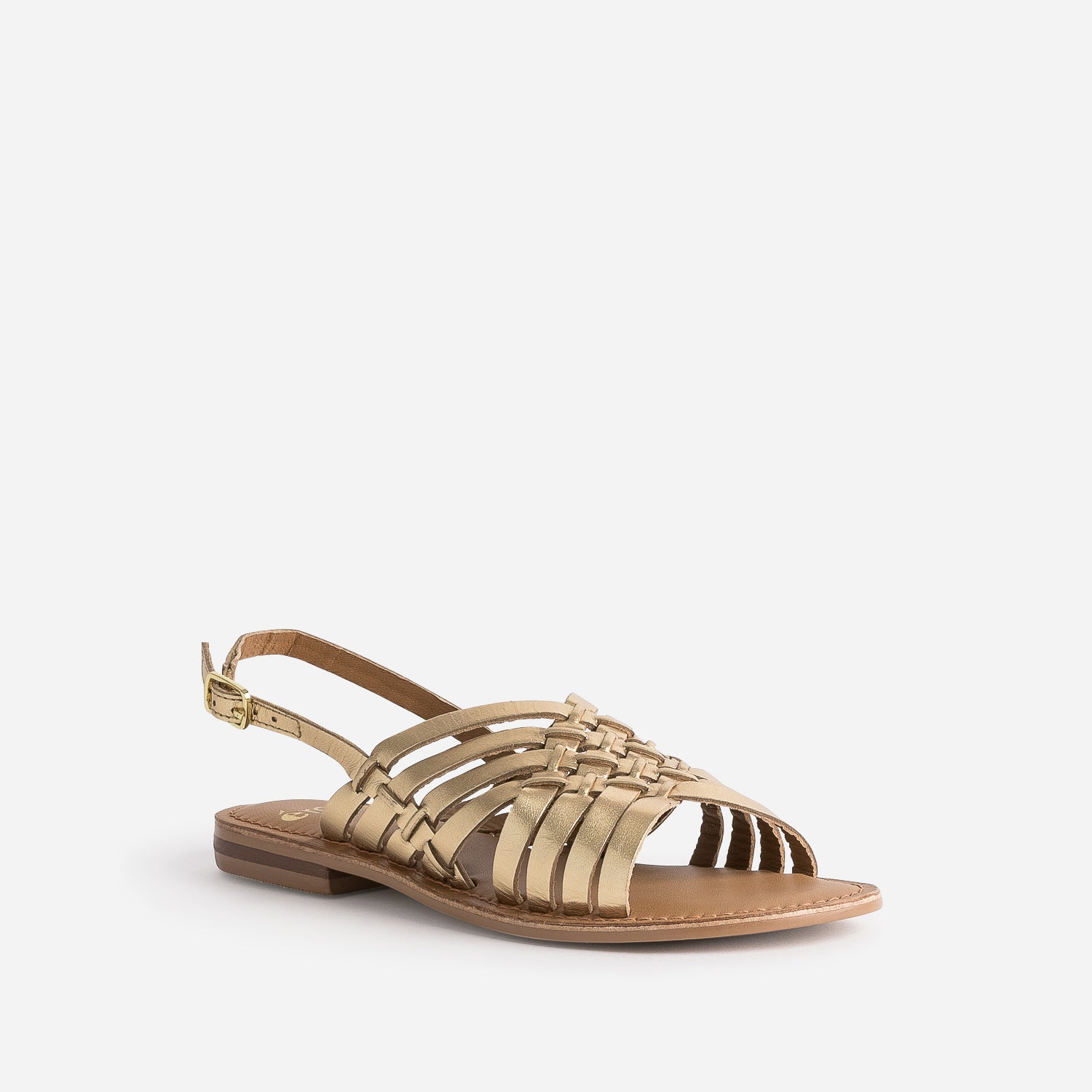 Sandale dorée cuir lisse tressé