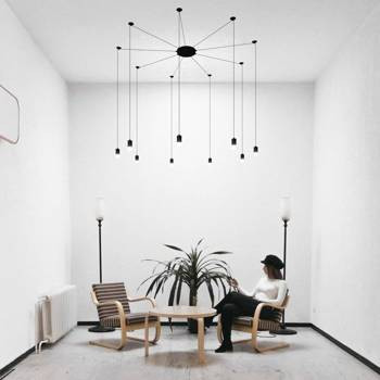 Lampa wisząca LINEA-9 czarna na kablach loft