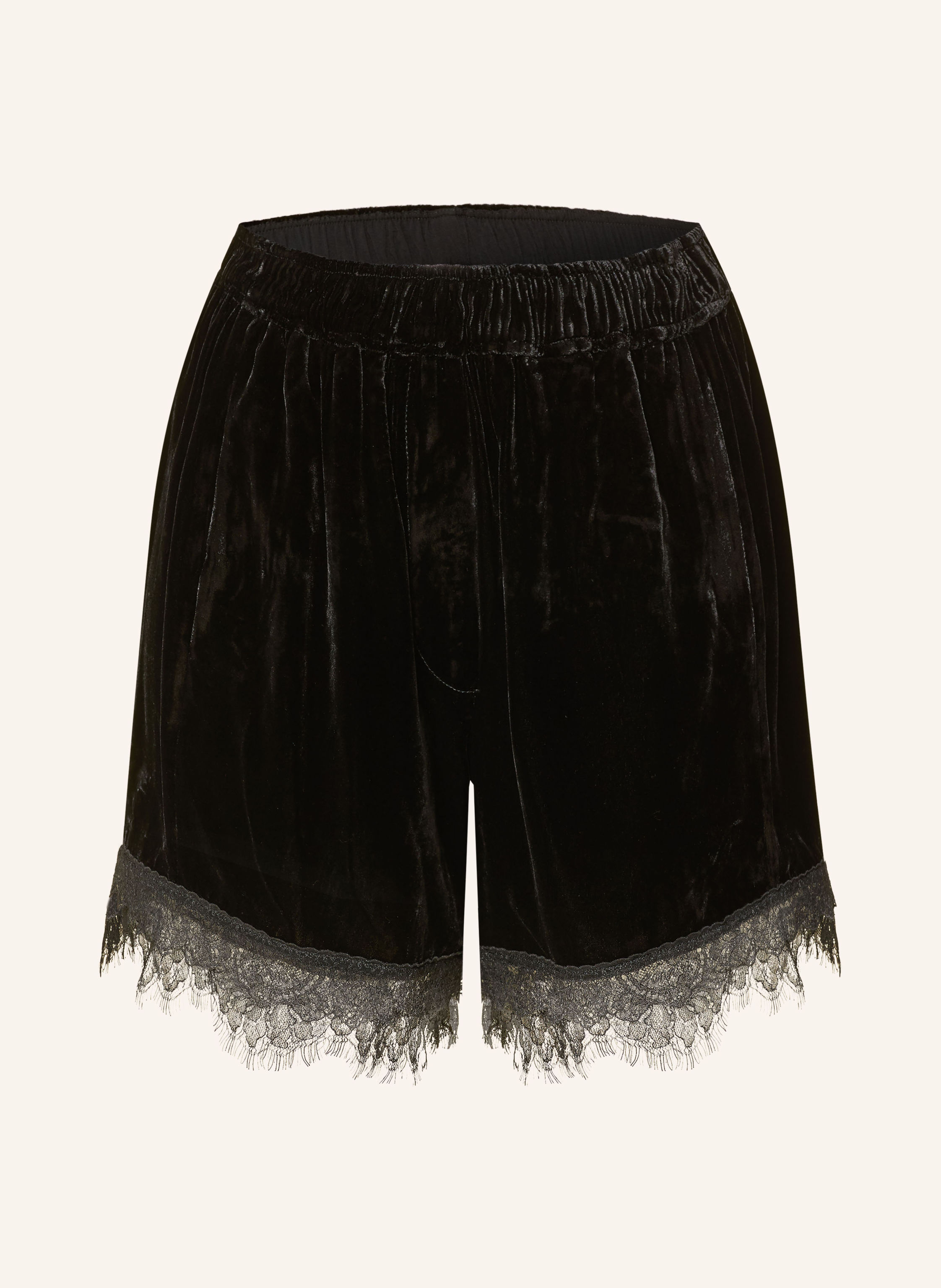 GANNI Samtshorts mit Spitze