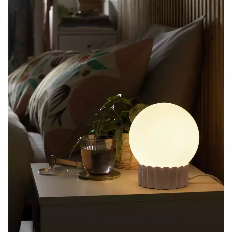 Habitat Ribbed Globe Table Lamp - White & Natural